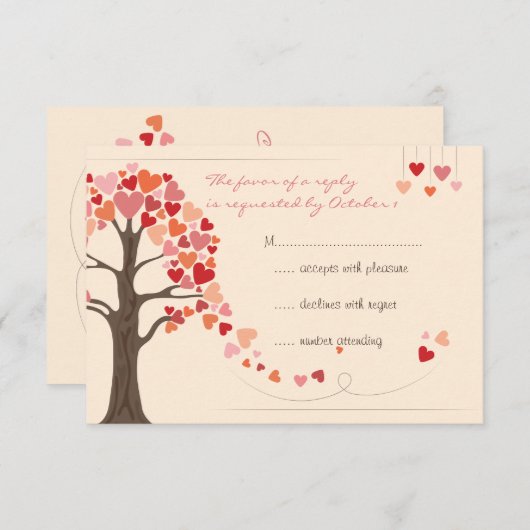 Amour Arbre Coeurs Mariage RSVP (Devant / Derrière)