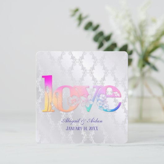 Amour Arc-En-Ciel Sur Invitation Satin Mariage (Debout devant)