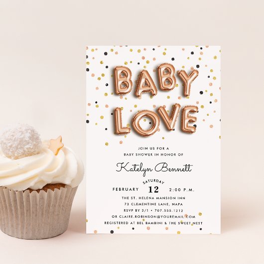 Amour bébé | Invitation Rose Baby shower Or