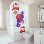 amour blanc valentines jour douche rideau (En situation)