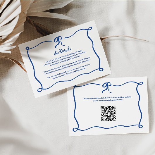 Amour | Blauw Frans strik bruiloft details QR-code Informatiekaartje