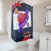 amour bleu valentines jour douche rideau (En situation)