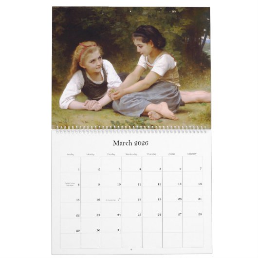 Amour, Bouguereau calendrier do-it-yourself (Mar 2026)