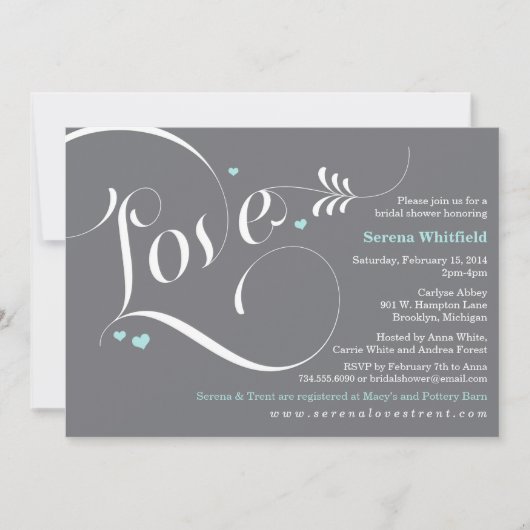 Amour Bridal Shower Invitation Bleu & Grey (Devant)