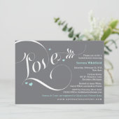 Amour Bridal Shower Invitation Bleu & Grey (Debout devant)