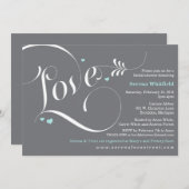 Amour Bridal Shower Invitation Bleu & Grey (Devant / Derrière)