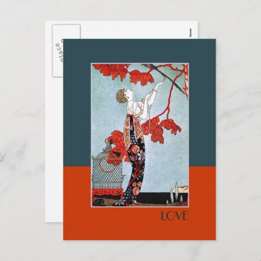 Amour. Carte postale Art déco Saint-Valentin (Devant / Derrière)