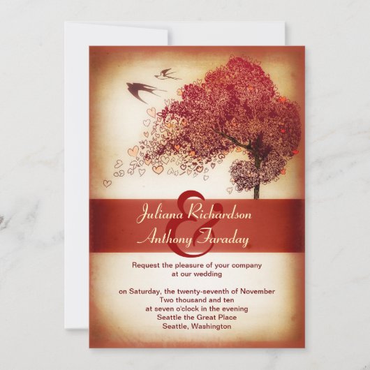 amour coeur arbre mariage faire-part - invitation (Devant)