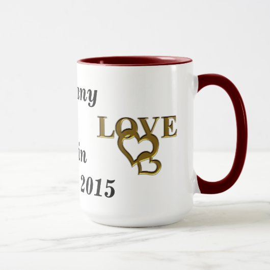 Amour Coeur, Noms et Mug de sonnerie de date (Droite)