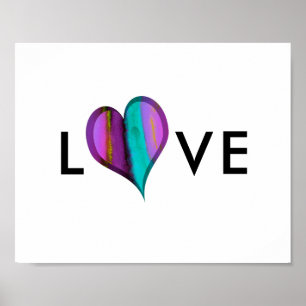 amour coeur poster violet et coeur bleu avec texte