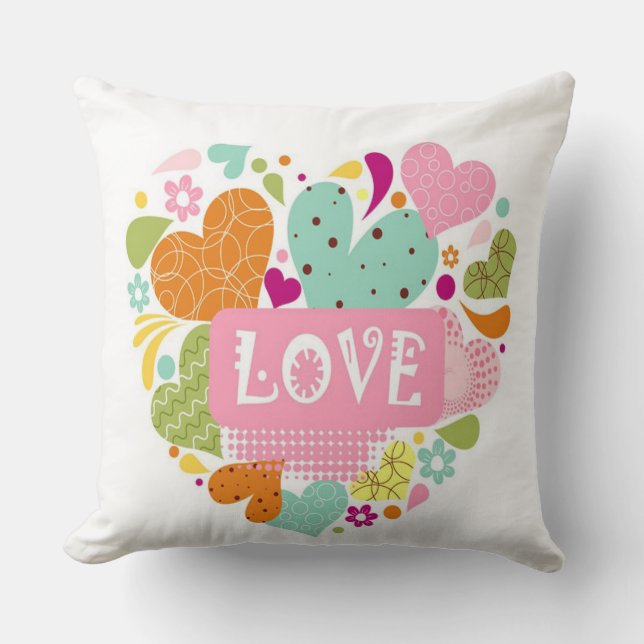 Amour, Coeurs et Fleurs Jeter Oreiller (Recto)