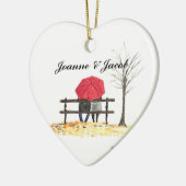 Amour couple avec parapluie rouge ornement (Gauche)