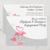 Amour de Flamant Rose Grande Lune Invitation Engag (Devant / Derrière)