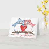 Amour de hibou - carte de voeux (Fleur jaune)