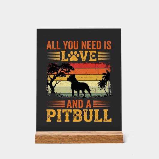 Amour de Pitbull Coucher de Soleil Rétro Chien (Recto)