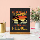 Amour de Pitbull Coucher de Soleil Rétro Chien (Mariage)