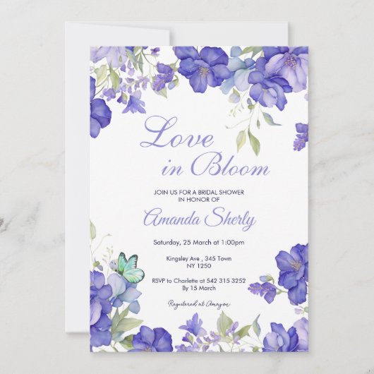Amour En Fleur Violet Douche nuptiale invitation (Devant)
