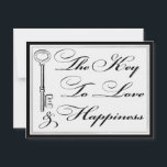 Amour et bonheur Conseil Mariage Couple<br><div class="desc">Carte conseil mariage pour le couple heureux. La clé de l'amour et du bonheur d'un côté et s'il vous plaît partager vos conseils clés pour le couple heureux au dos. Design vintage classique noir et blanc. Dispose d'une clé vintage antique avec un coeur. La partie blanche de la carte peut...</div>