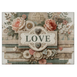 AMOUR et couches de la planche à découper des fleu