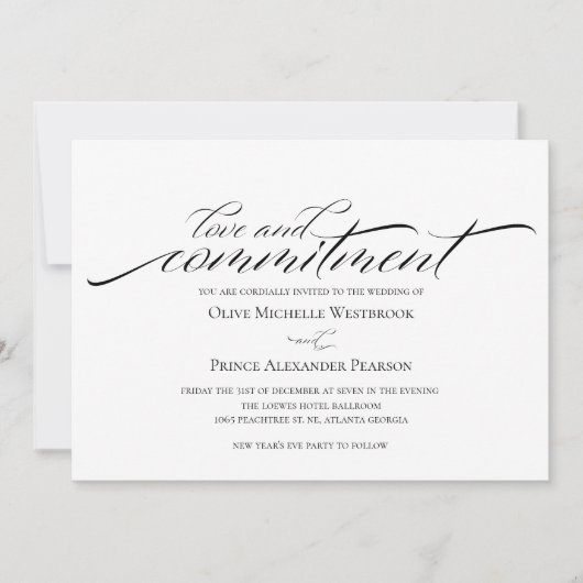 Amour et engagement | Invitation de mariage noir e (Devant)