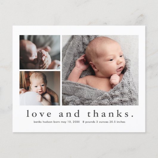 Amour et Merci Budget Photo Baby Carte de remercie (Devant)