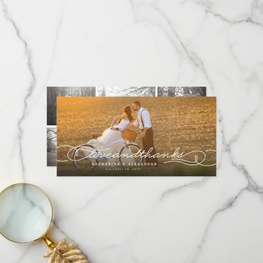 Amour Et Merci Élégant Script Multi Photo Mariage (Devant/Arrière en situation)