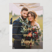 Amour et merci Faux Gold Foil 2 Mariage photo (Devant / Derrière)