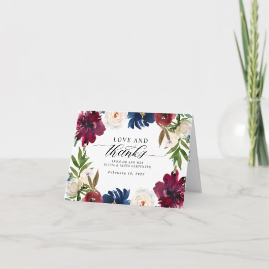 Amour et merci Floral Navy Blue Burgundy Mariage (Devant)