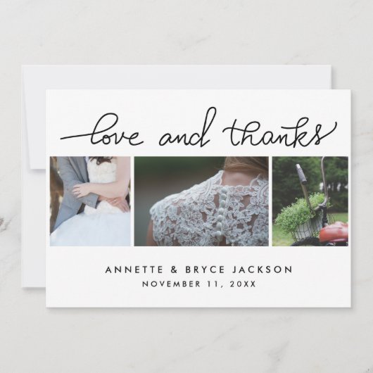 Amour Et Merci Joli Script Mariage Trois Photos (Devant)