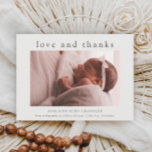 Amour et Merci Miniature Photo Baby<br><div class="desc">Amour et Merci Miniature Photo Nouveau bébé Carte de remerciements avec type simple et photo de nouveau-né sur le devant. Le dos a un message personnel de la famille. Cliquez sur le bouton Modifier pour customiser cette conception avec vos photos et détails.</div>