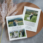 Amour et Merci Modern Mariage Photo Collage<br><div class="desc">Mariage vertical plat merci cartes photos disposent d'un texte noir moderne et minimal "Amour et Merci" avec un accent de coeur mignon, monogramme des noms du couple marié et marié, ainsi qu'un simple collage de 3 photos sur le devant. Espace pour une photo supplémentaire et message de remerciement personnalisé qui...</div>