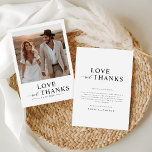 Amour et Merci - Rustic Boho Photo Mariage<br><div class="desc">Express votre profonde gratitude d'une manière merveilleusement rustique avec ces cartes de remerciement photo boho-chic. Doté d'une écriture douce et manuscrite superposant une photo en noir et blanc, ce design est parfait pour capturer l'élégance naturelle de votre célébration mariage. Laissez votre photo mariage préférée regarder à travers le message de...</div>