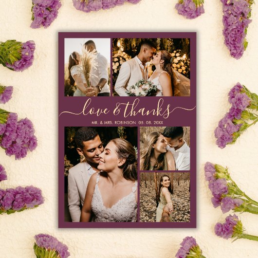 Amour et Merci Script Bordo Photo Collage Mariage