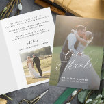 Amour et merci script moderne 2 photos mariage<br><div class="desc">Simple minimaliste élégant chic amour et merci calligraphie script foncé superposition texte personnalisé mariage merci carte pliée avec vos deux photos,  texte personnalisé et signature.</div>