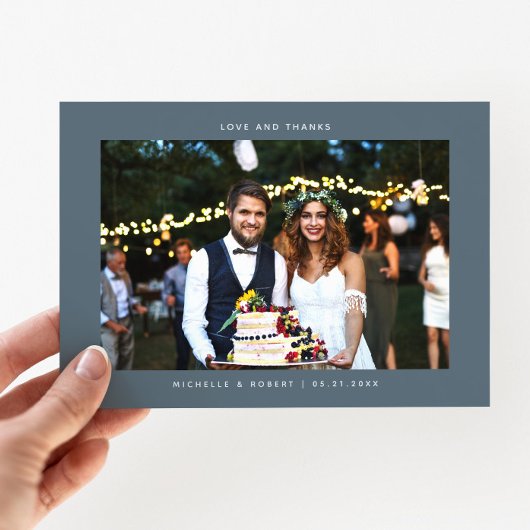 Amour et Merci Simple Mariage Photo Ardoise Bleu