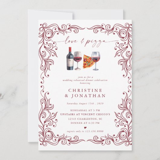 Amour et pizza | Invitations pour le dîner de répé (Devant)