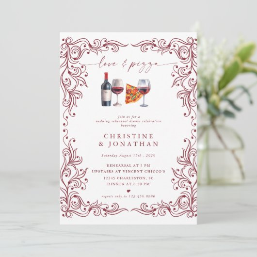 Amour et pizza | Invitations pour le dîner de répé (Debout devant)