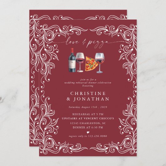 Amour et pizza | Invitations pour le dîner de répé (Devant / Derrière)