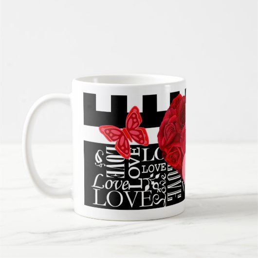 Amour et Rose Blackboard Style Mug (Gauche)