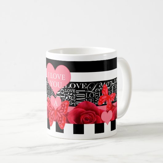 Amour et Rose Blackboard Style Mug (Devant droit)