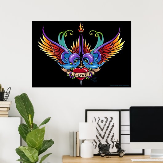 "Amour éternel" Arc-en-ciel Swallow Heart Poster d (Bureau à domicile)