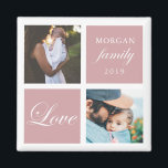 Amour familial | Magnet photo personnalisé<br><div class="desc">Palette couleur pastel deux photo customisé aimant photo avec élégant script "amour" et "famille" et votre propre monogramme et date. Belle décoration maison personnalisée accent ou un cadeau pour vos amis et votre famille</div>