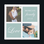 Amour familial | Magnet photo personnalisé<br><div class="desc">Palette couleur pastel deux photo customisé aimant photo avec élégant script "amour" et "famille" et votre propre monogramme et date. Belle décoration maison personnalisée accent ou un cadeau pour vos amis et votre famille</div>