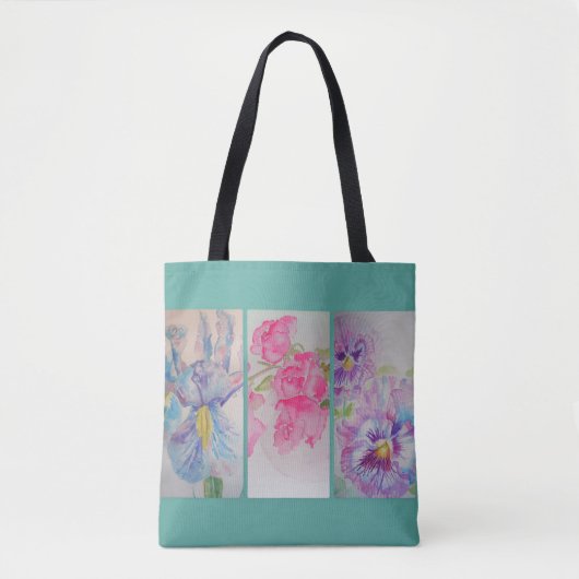 Amour Fleurs Floral Aquarelle Sac fourre-tout Turq (Devant)