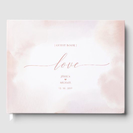Amour | Livre d'invité Mariage Pink Heart & Waterc (Recto)