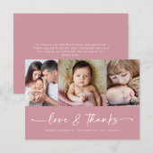 Amour & Merci | Pink Modern Trois Photo Nouveau bé (Devant / Derrière)