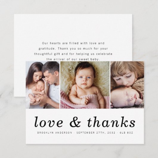 Amour & Merci | Trois photo Nouveau bébé (Devant / Derrière)