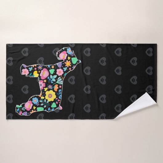 Amour mignon ma conception florale de Schnauzer (Serviette de bain)