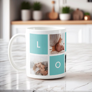 Amour moderne Aqua Photo Collage Mug