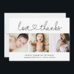 Amour moderne et coeur merci Script 3 Photos de bé<br><div class="desc">Présentant notre "Modern Love and Merci Script Custom 3 Photos Baby shower Carte de remerciements" - une façon chic et sincère d'express votre gratitude. Ce carte de remerciements est doté d'Amour moderne et merci avec un script cardiaque et de l'espace pour trois photos personnalisées, ajoutant une touche personnelle à votre...</div>